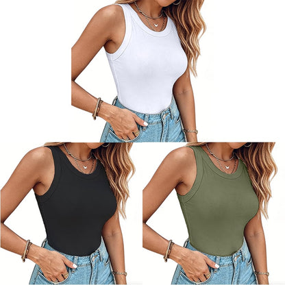 LunaFit – Seamless Comfort Ribbed Tank Top – Green+Black+White / S
