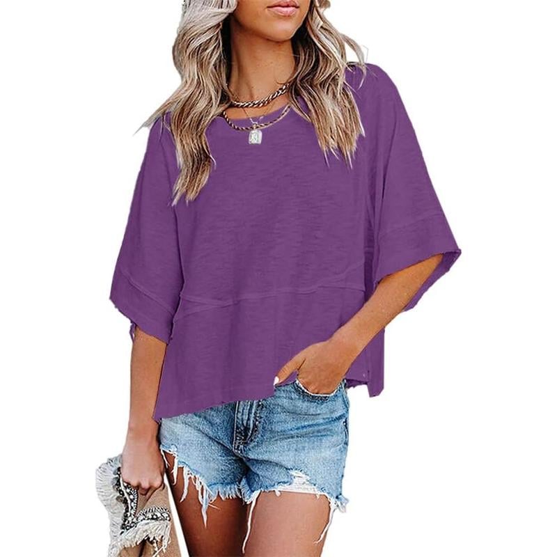 PureEase – Oversized Crewneck Comfort Summer Top – Violet / S