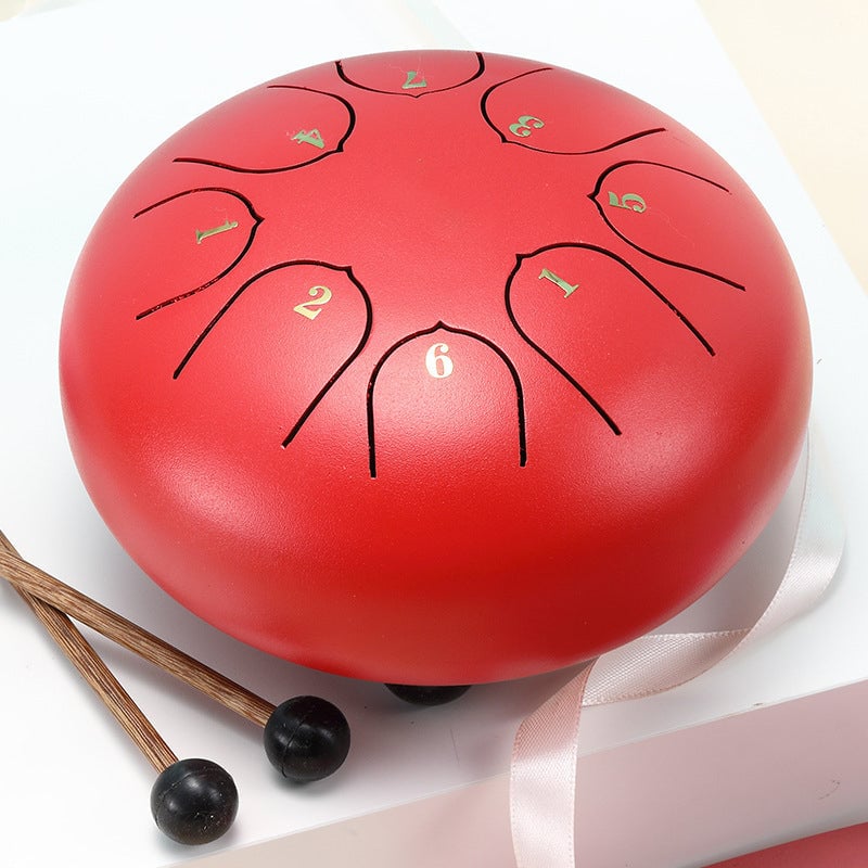 NatureBeat – Outdoor Steel Rain Drum with Finger Picks – Red (6'')