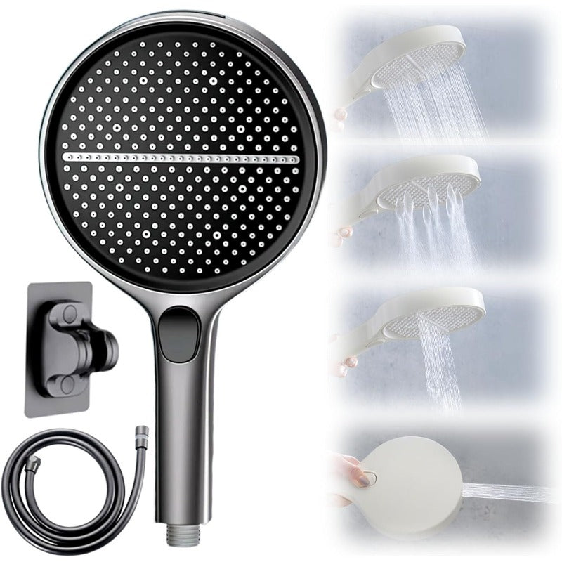 AquaJet Max – 4 Spray Mode Shower Head – Black Gray / Shower Head + No-Drill Bracket + Anti-Burst Hose (60")