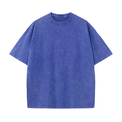 Oversoul – Relaxed Fit Acid Wash Tees – Blue / S（88.0 lbs ~110.0 lbs ）