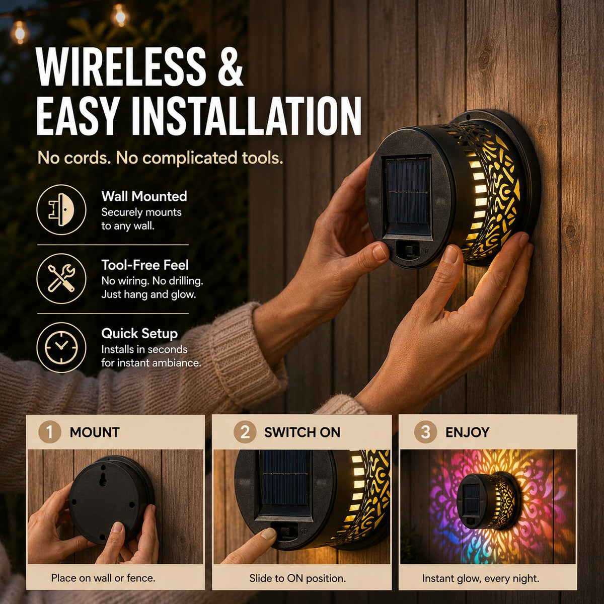 MandalaGlow - Solar Mandala Wall Light Outdoor Fence Projector Lamp – Buy 3 (Save Estra 10$)