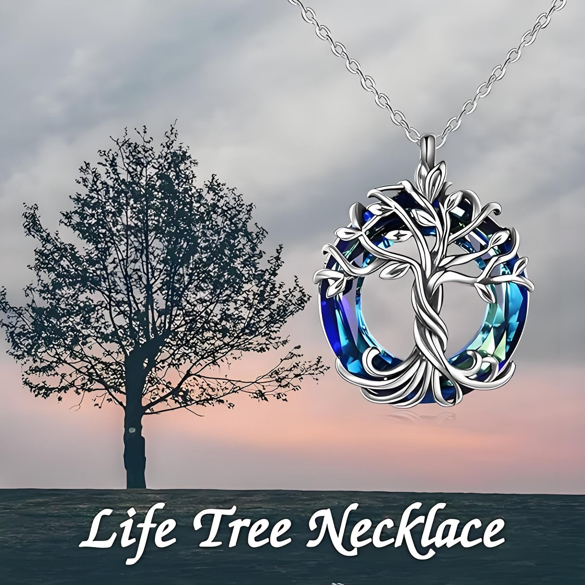 CelestiaTree – Elegant Mother’s Day Crystal Necklace – Silver-Blue Crystal