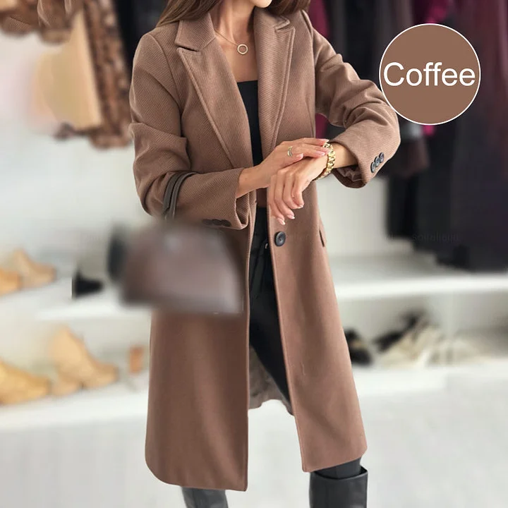 LuxeFemme – Women’s Elegant Tailored Long Coat – Coffee / S