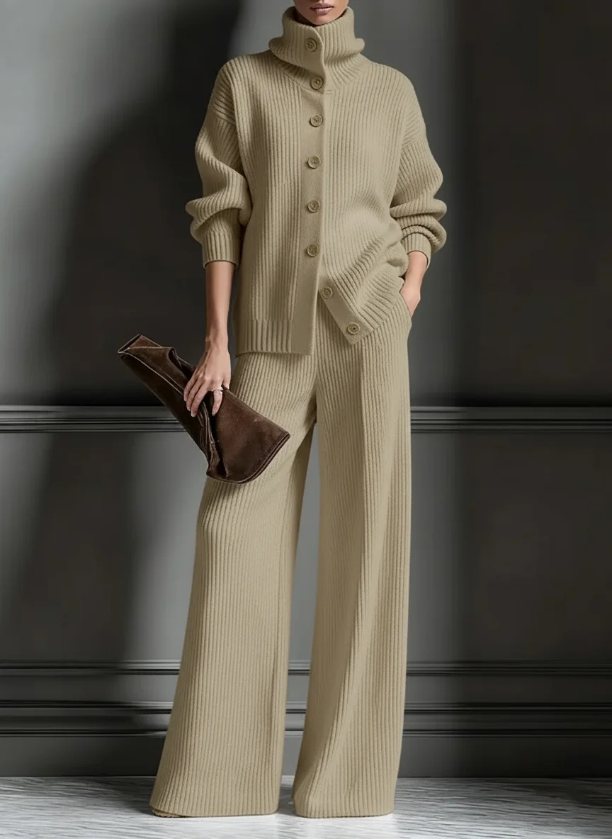 CozyLoom – Two-Piece Knitted Set – Khaki / XS