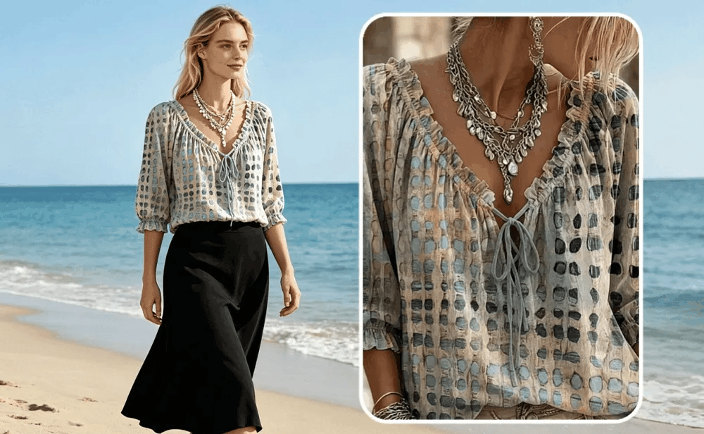 ModaDots – Lace Up Casual Blouse – image 2