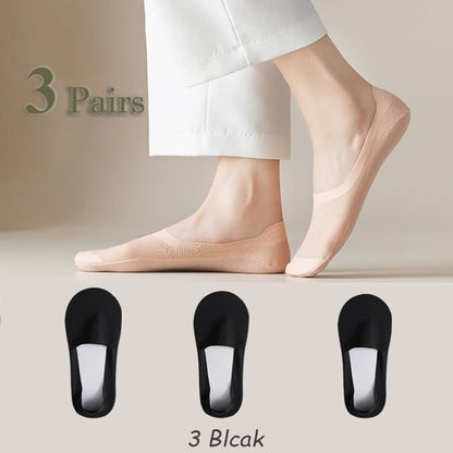 BareStep – Thin No Show Socks – 3 Pairs-Black / M（FEMALE 4.5-8/MALE 6-6.5）