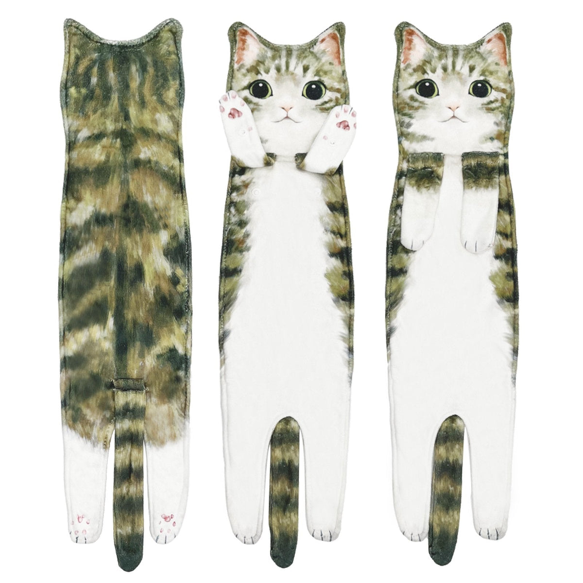 PurrSoft – Cute Cat Microfiber Hand Towel – Green Tabby