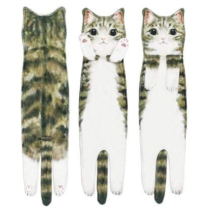 PurrSoft – Cute Cat Microfiber Hand Towel – Green Tabby
