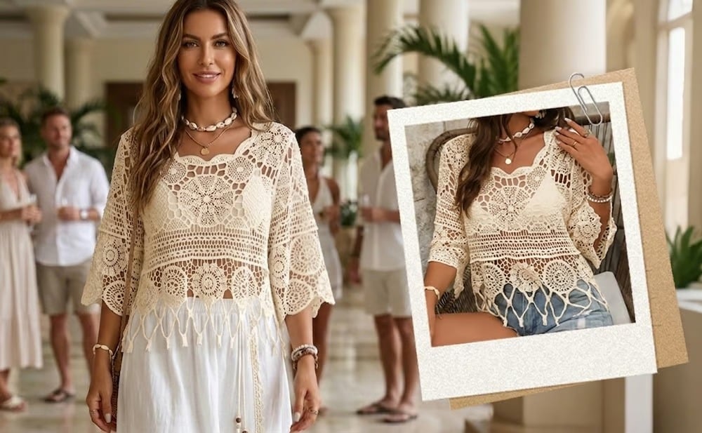LaceAura – Crochet Hollow Out Tassel Cover Up for Beach Wear – image 2