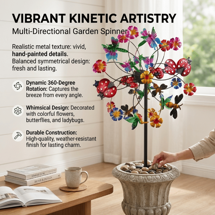 Outdoors Wind Spinners with Decorative Flowers(Includes bracket) – image 2