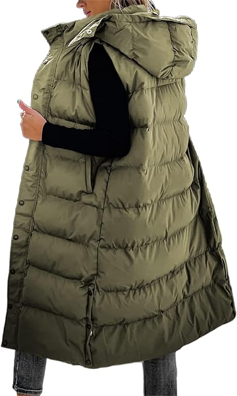 QuiltChic – Women's Long Puffer Vest with Hood – image 6