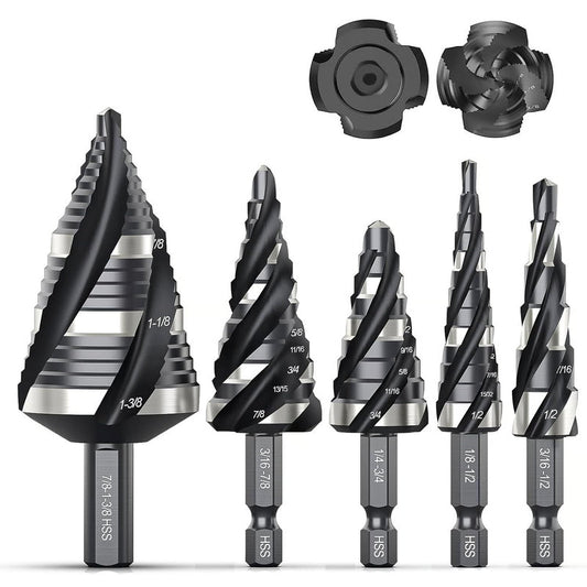 SteelForce – Heavy-Duty Spiral Step Drill Bit Kit – 5 Pieces