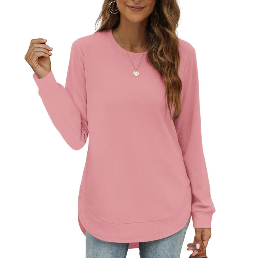 CurveFit – Soft Crewneck Sweatshirt All Day Comfort – Pink / S