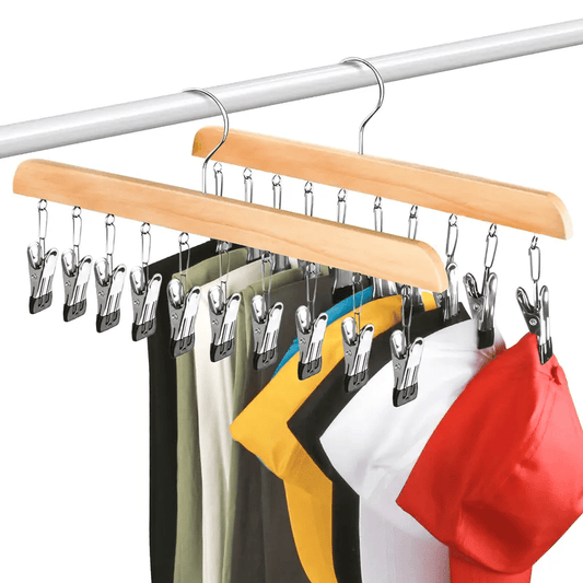 ClipNest – 10-Clip Space Saving Closet Organizer – Wood（1 pc）