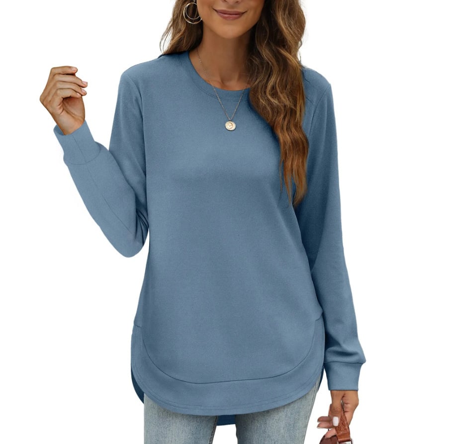 CurveFit – Soft Crewneck Sweatshirt All Day Comfort – Light Blue / S