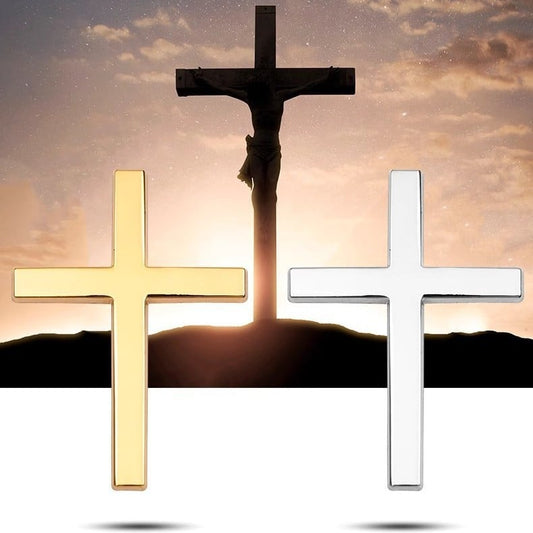 FaithRide – 3D Metal Cross Car Sticker – Sliver / Gold