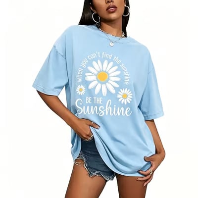 CottonGlow – Breathable Loose Fit Summer Tee for Women – Sky Blue / S（US 4-6）
