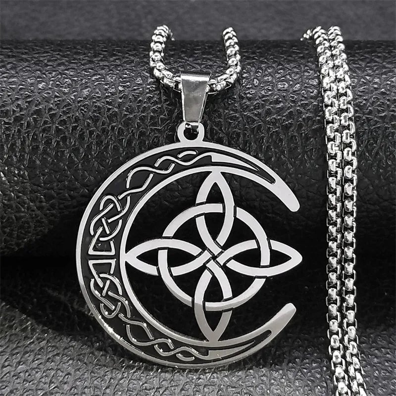 MoonKnot – Celtic Crescent Steel Pendant Necklace – Silver