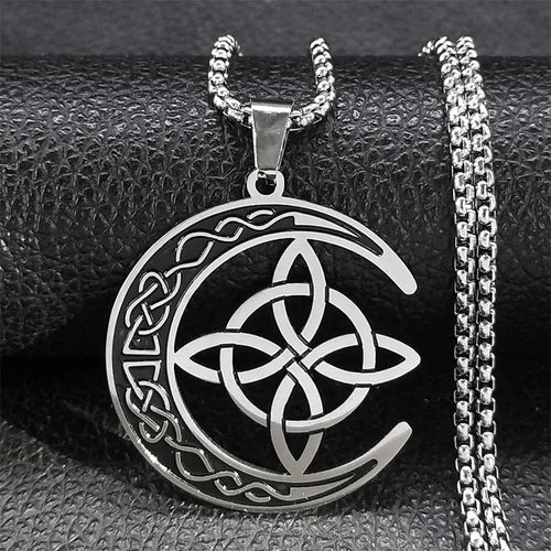 MoonKnot – Celtic Crescent Steel Pendant Necklace – Silver