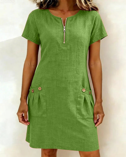 UrbanBreeze Zip – Everyday Cotton-Line Dress – Green / US4 (S)