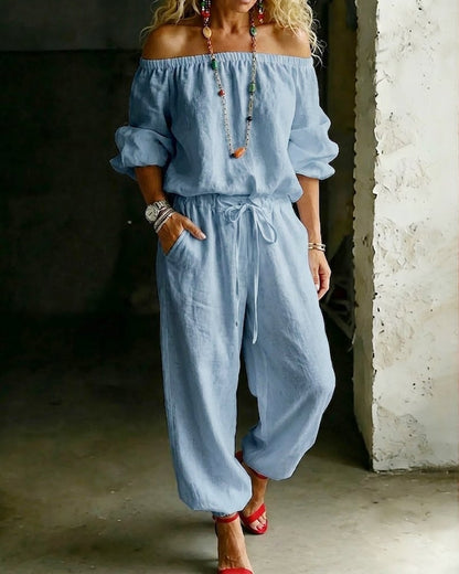 LuxeSilhouette – Off-Shoulder Tie Waist Jumpsuit – image 10