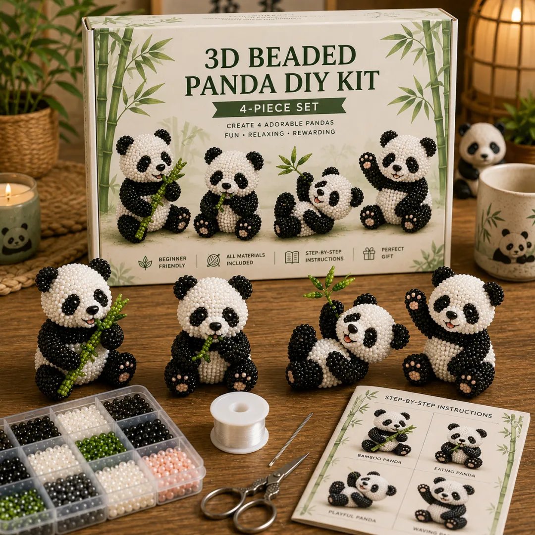 BearCraft - 3D Beaded Bear DIY Kit (4-Piece Handmade Set) – Panda