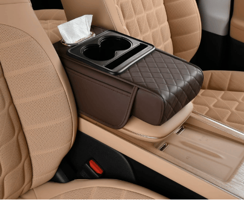 DriveEase – Multifunctional Car Armrest Cushion – Brown