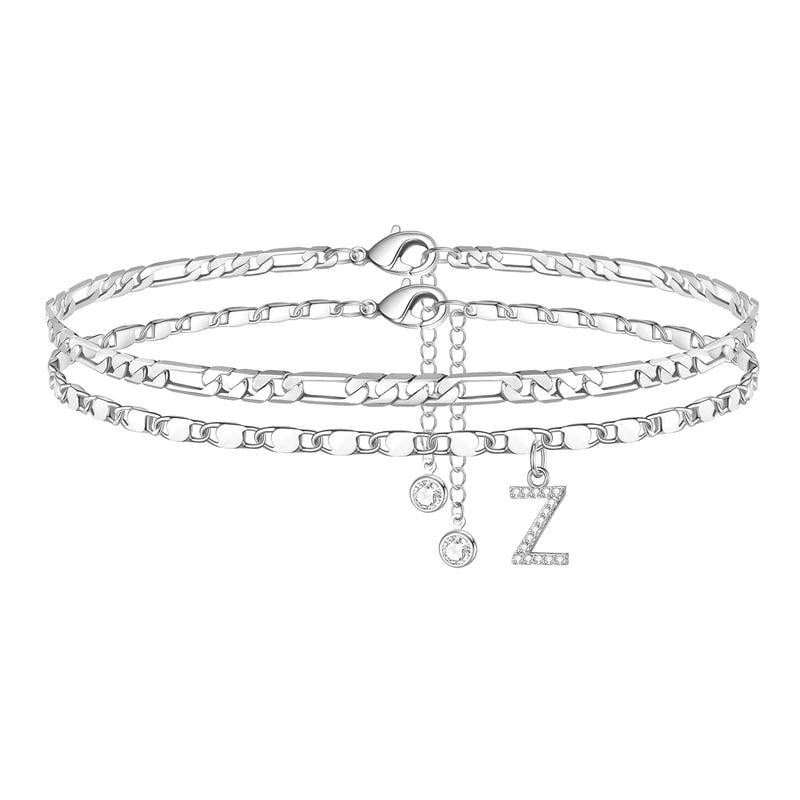 ShineScript – Layered Anklet Bracelets with Letters – Silver / Z