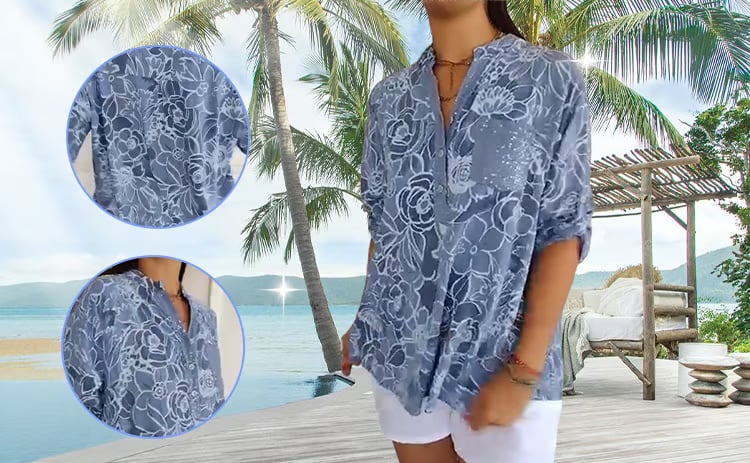PrintLuxe – V-Neck Button-Down Printed Blouse – image 10