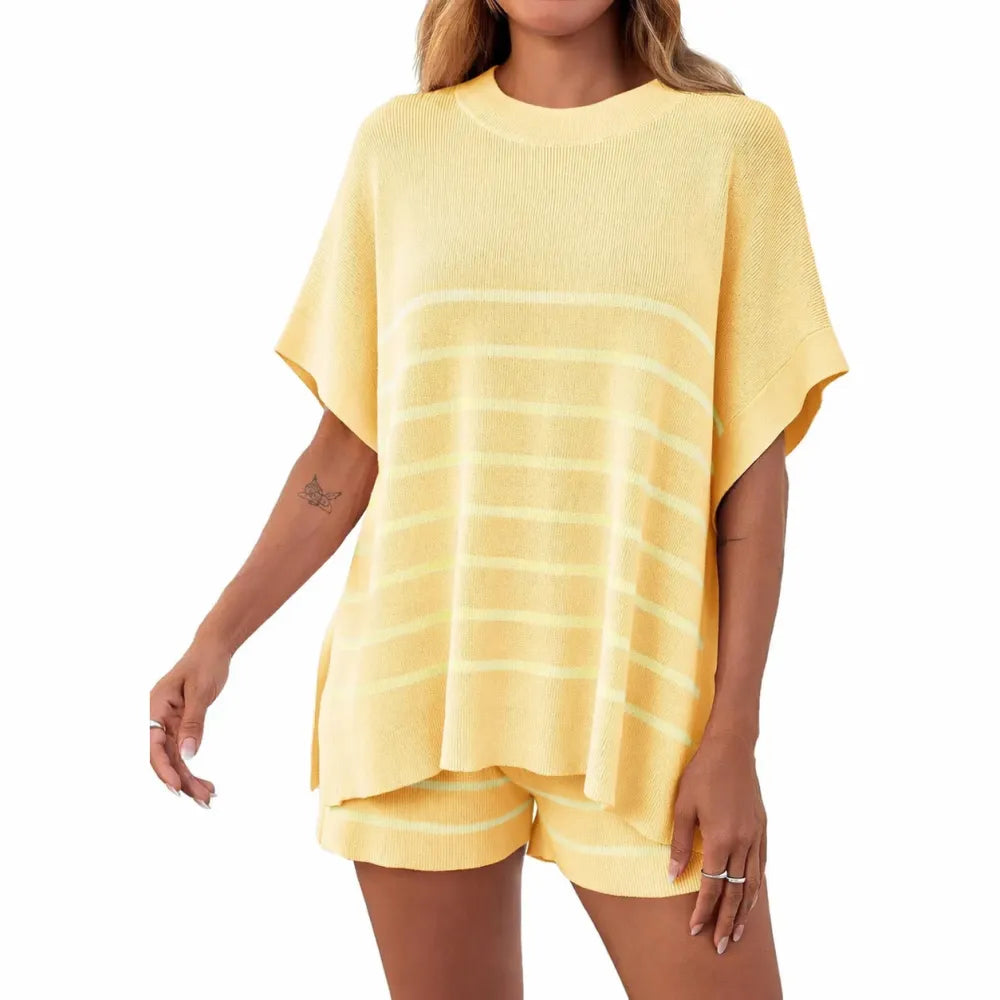 BellaVive – Chic Striped Loungewear Outfit Set – yellow / XS