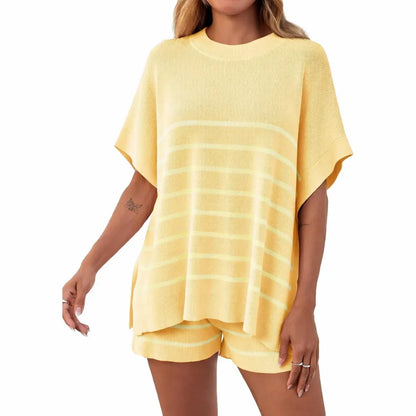 BellaVive – Chic Striped Loungewear Outfit Set – yellow / XS