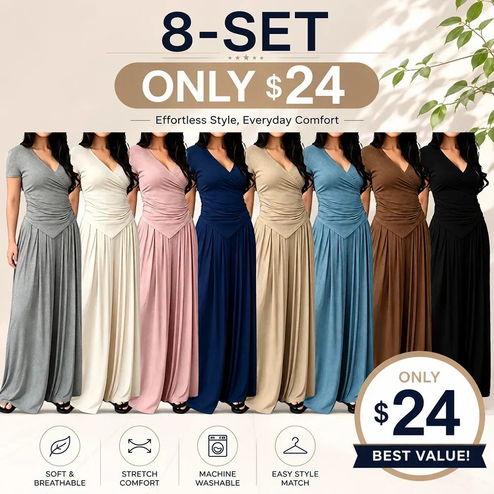MaisonLuxe – Sophisticated Wrap Top & Wide Leg Pants Set – 8-SETS(one of each other) / XS / XS