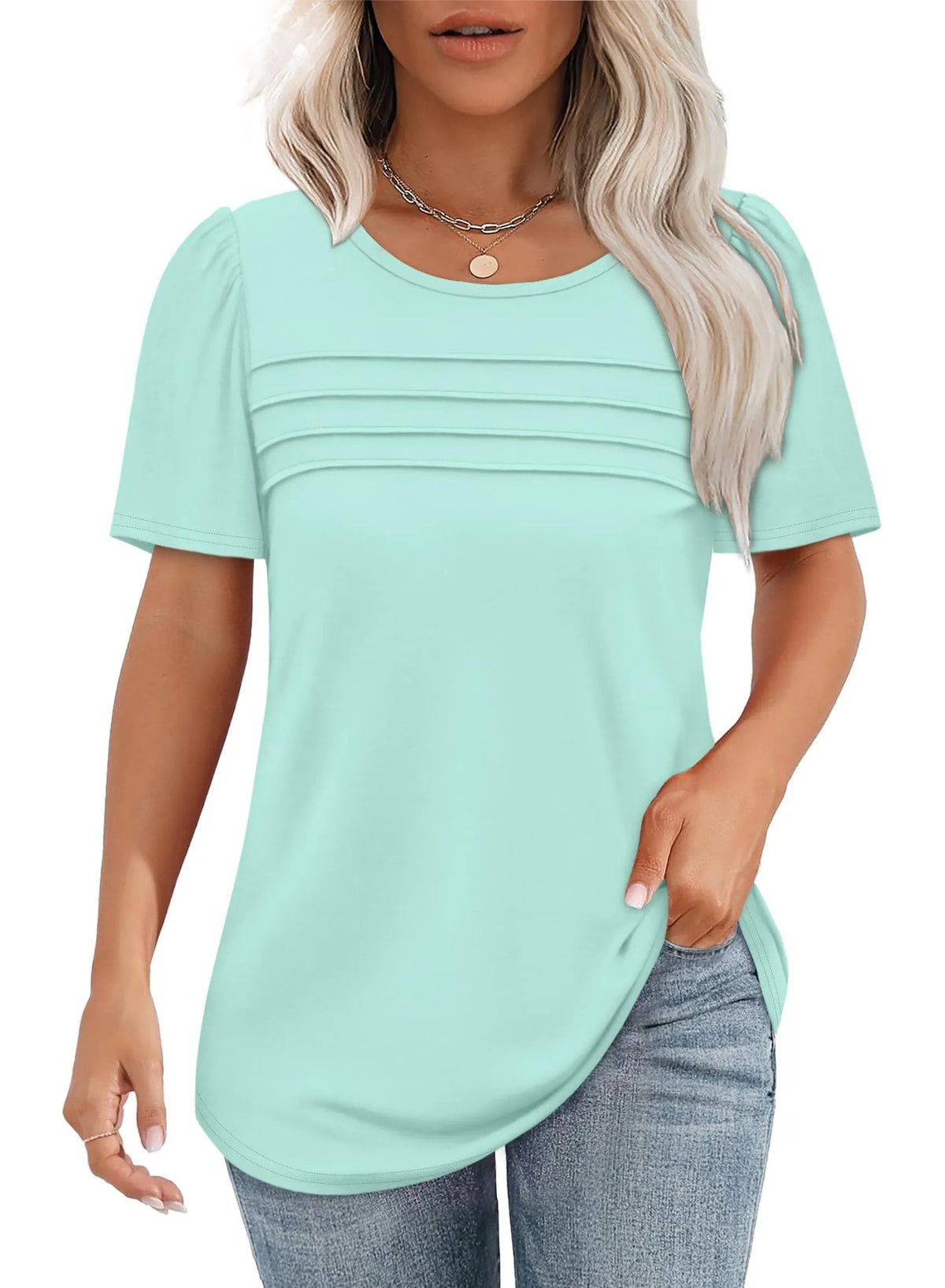 AirSilk – Lightweight Pleated Fashion Tee – Aqua / S