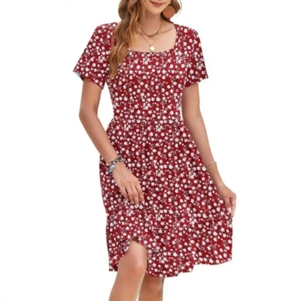 LunaFlora – Elegant Floral Sundress for Women – Red / XS