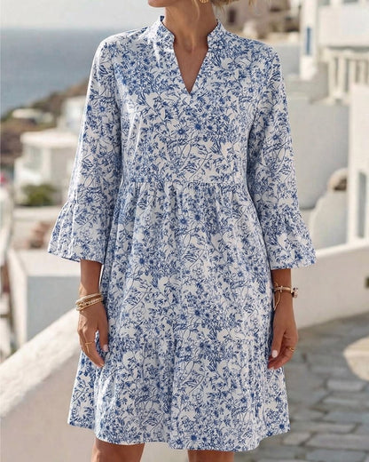 BloomLayer – Floral Tiered V-Neck Dress – Blue / US8/10(L)