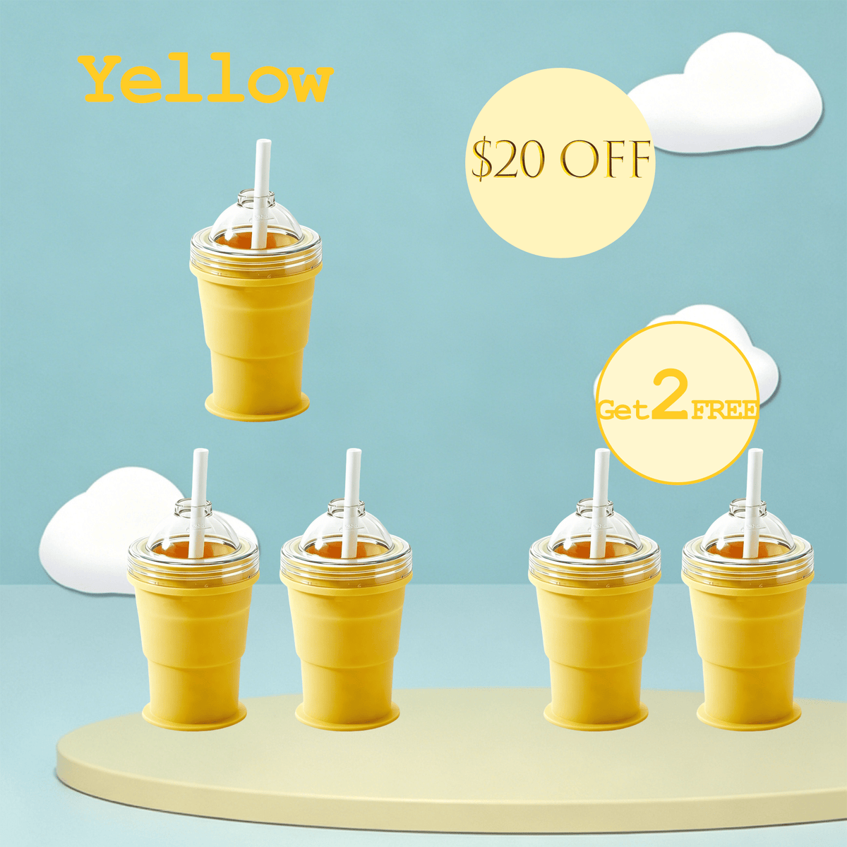ChillCup – Foldable Silicone Ice Ball Drink Cup – Yellow / Buy 3 Save Extra 15$