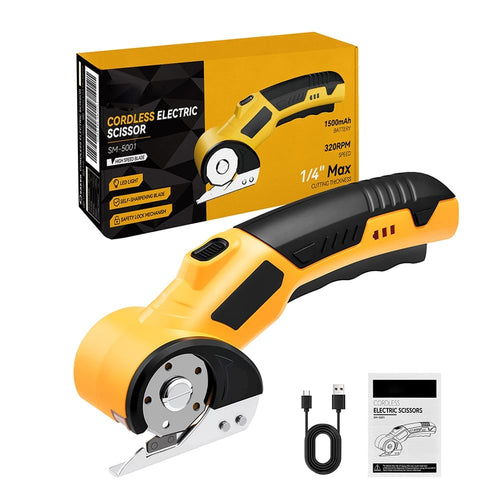 RapidSlice – Rechargeable Fabric & Metal Scissors – 1 Blade with Box, Yellow