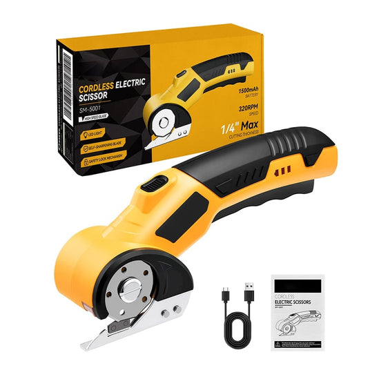 RapidSlice – Rechargeable Fabric & Metal Scissors – 1 Blade with Box, Yellow