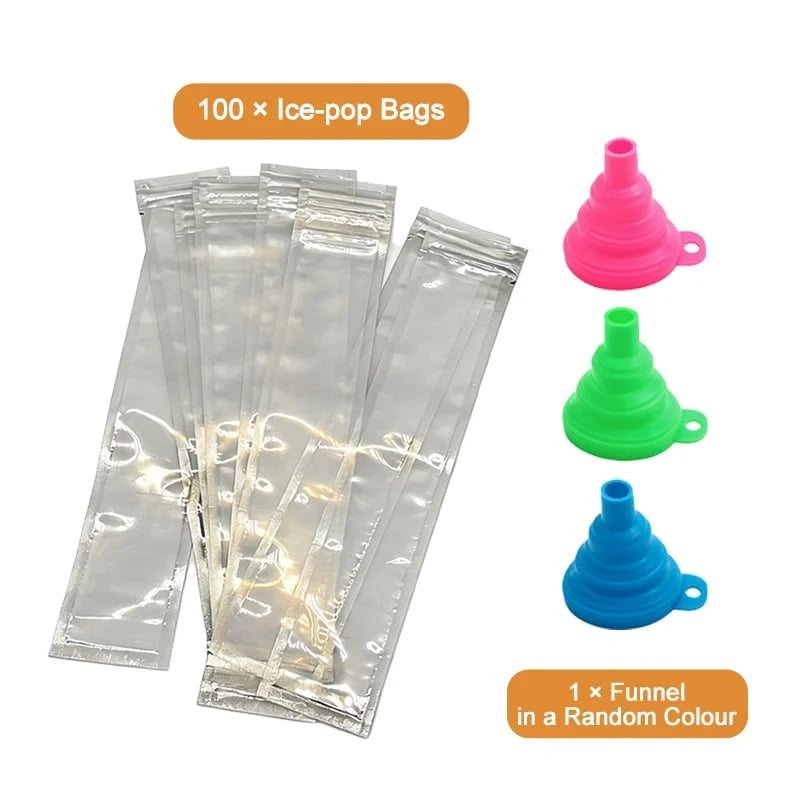 ChillBites – Ice Pop Maker Bags – 100 × Ice-pop Bags + 1 × Funnel in a Random Colour