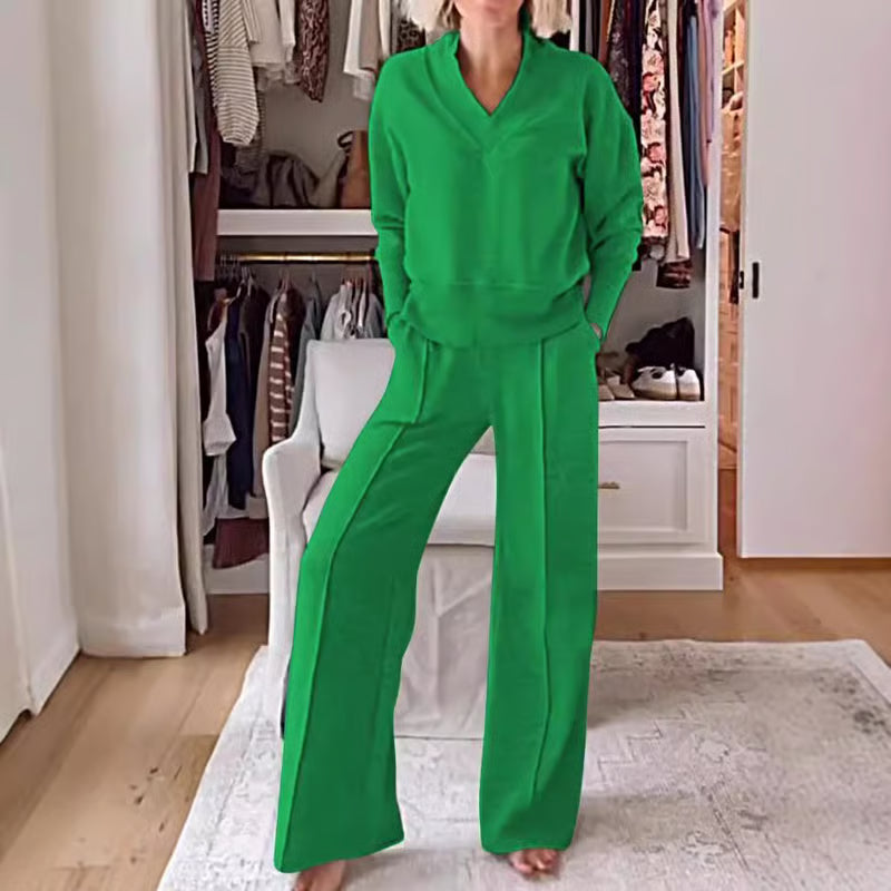 ModaVibe – Fashionable Solid Color Two-Piece Set – Green / S
