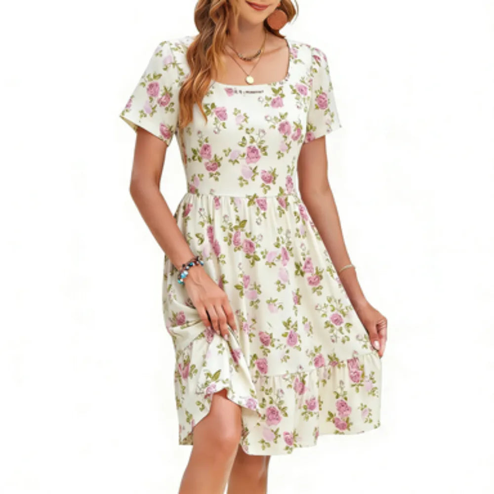 LunaFlora – Elegant Floral Sundress for Women – Ivory Flower / XS