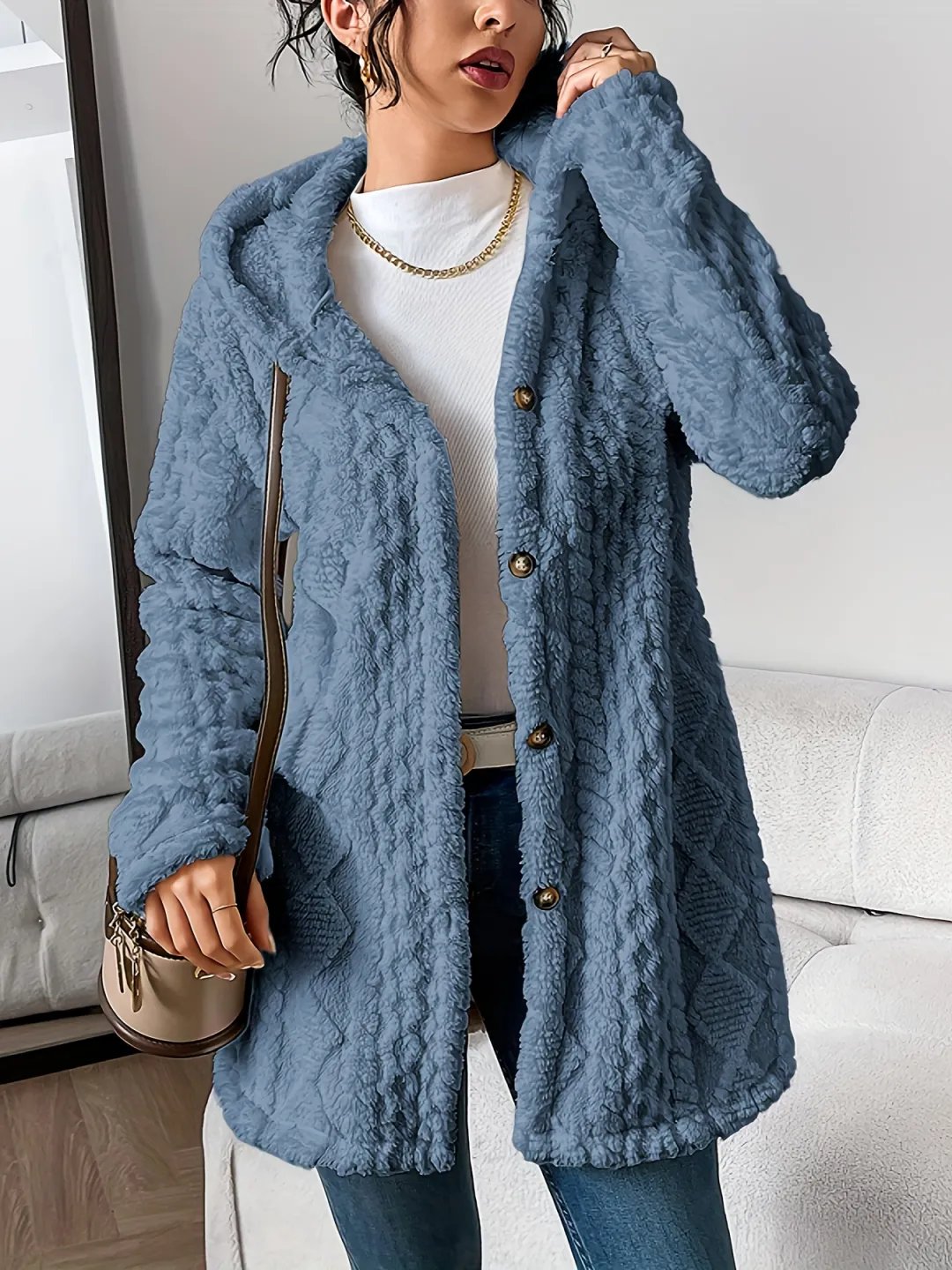 CloudSilk – Effortless Chic Hooded Dress – Gray Blue / S（US 4）