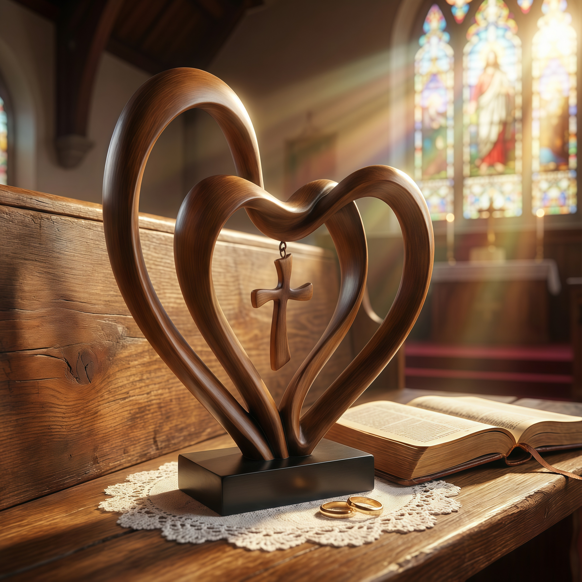 Marriage Takes Three – Entwined Heart & Cross Christian Wedding Sculpture – image 3