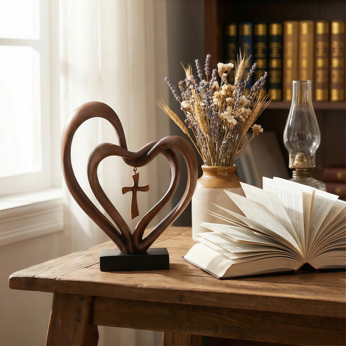 Marriage Takes Three – Entwined Heart & Cross Christian Wedding Sculpture – image 15