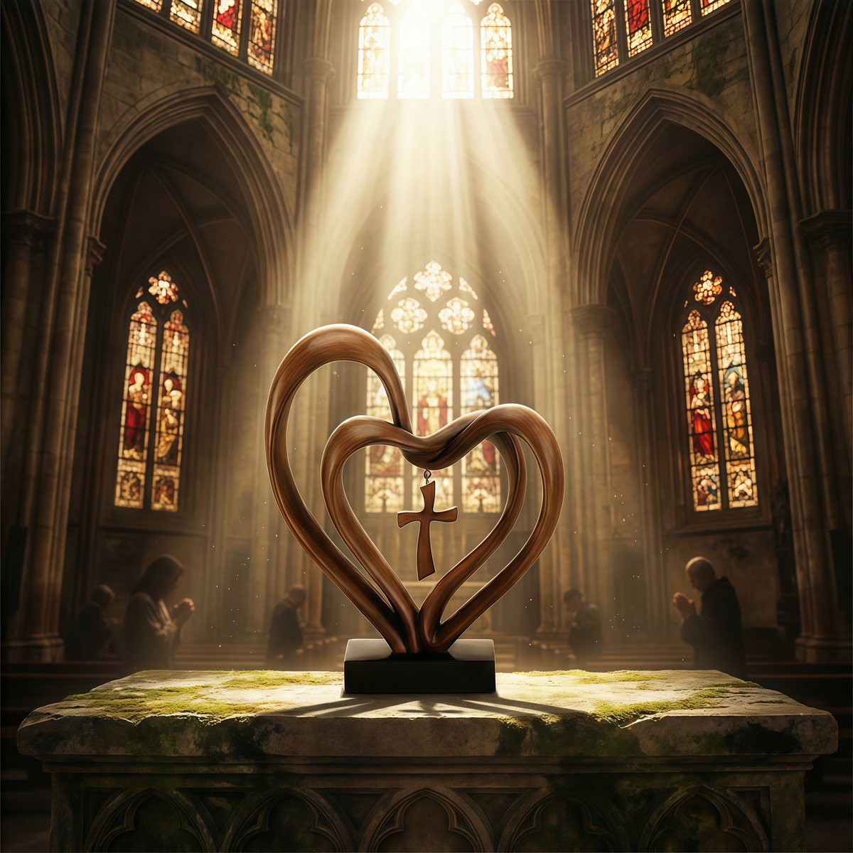 Marriage Takes Three – Entwined Heart & Cross Christian Wedding Sculpture – image 13