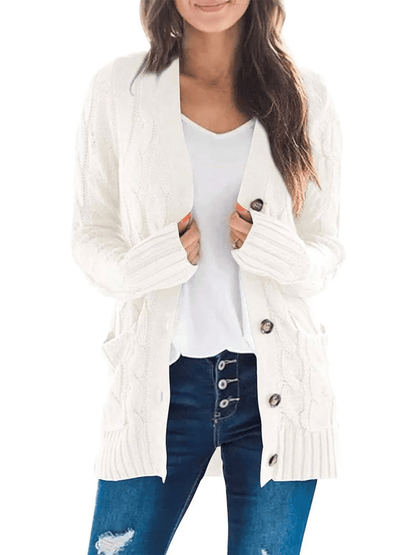 AutumnGrace - Classic Cardigan – White / S