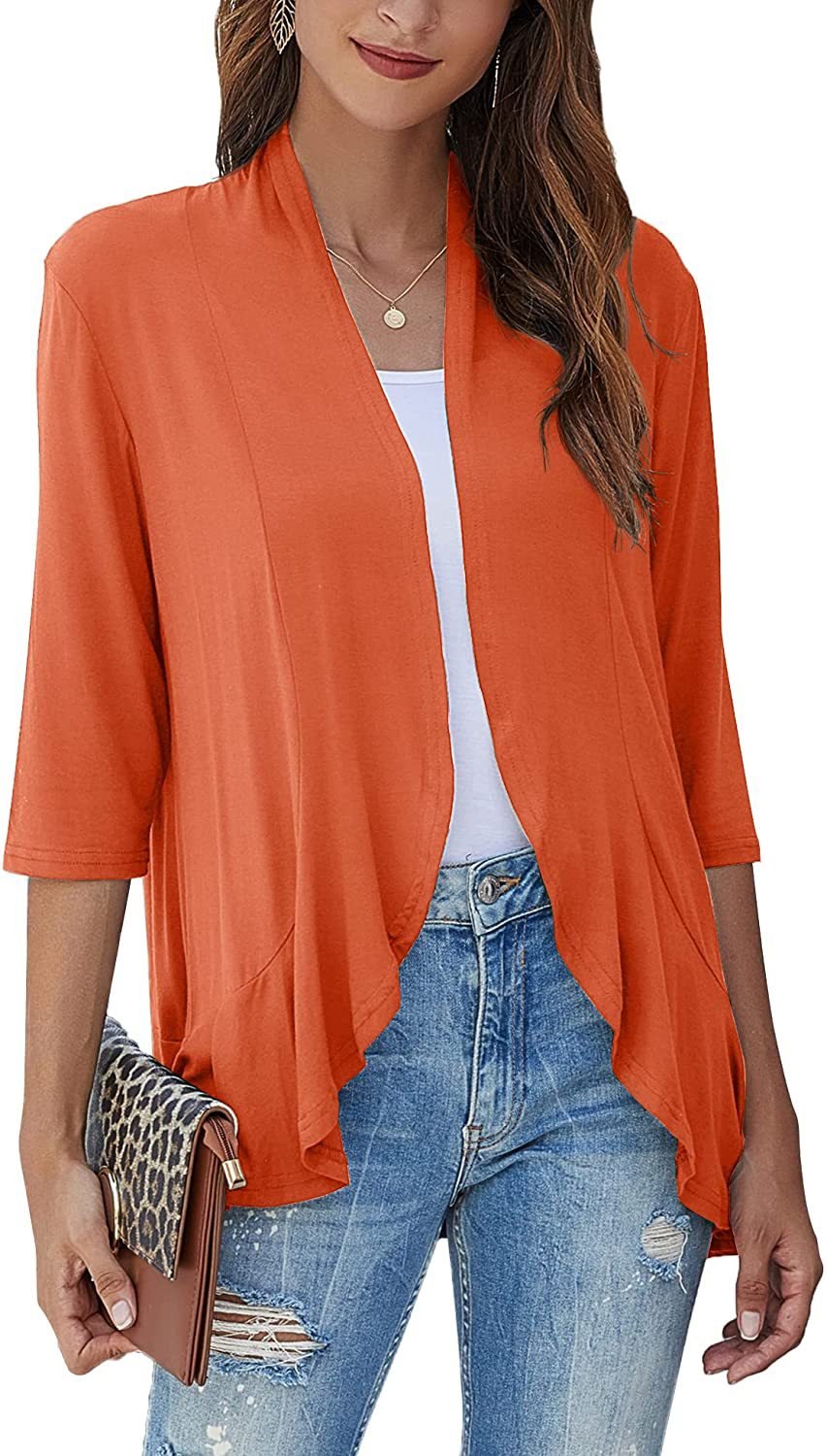 SoftDrape – Lightweight Open Front Cardigan – coral / S（US 4-6）