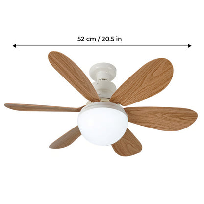 BreezeGlow – Socket Ceiling Fan with Adjustable LED Lighting – 40W 20.5" Flat | Wood Grain 6 blades