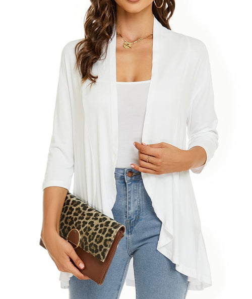 SoftDrape – Lightweight Open Front Cardigan – white / S（US 4-6）